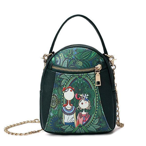 Chain Forest Print Crossbody Bag Double Zipper Handbag