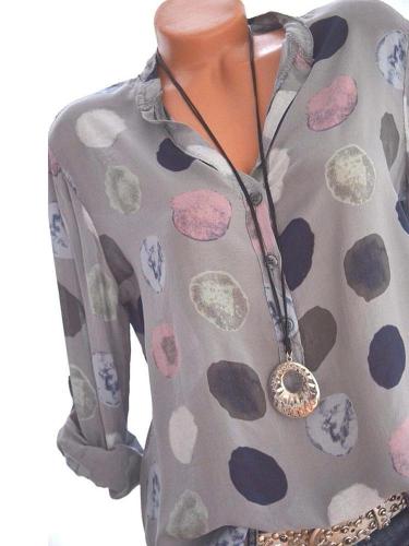 Women's Casual Long Sleeve Polka Dot  Blouses Tops