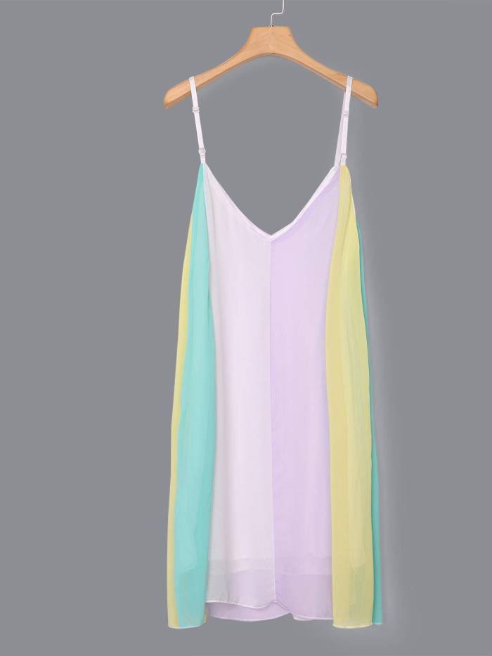 Rainbow Color Chiffon V-neck Sleeveless Mini Dresses