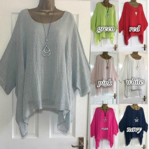 Women Casual Batwing Crew Neck Plus Size Blouses