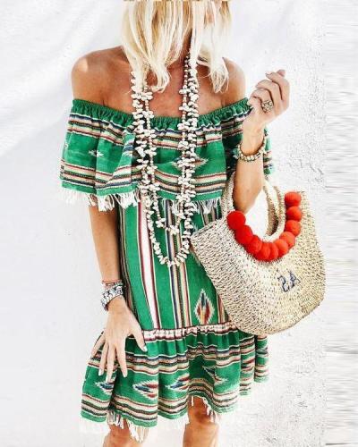 Summer Off Shoulder Bohemian Printed Casual Dress