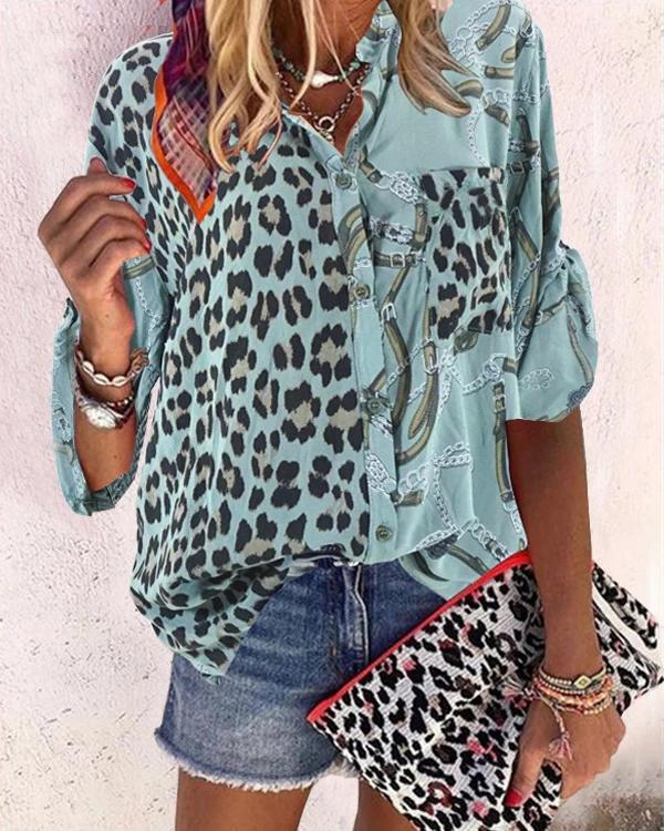 Fashion Stand Collar Leopard Printed Blouses
