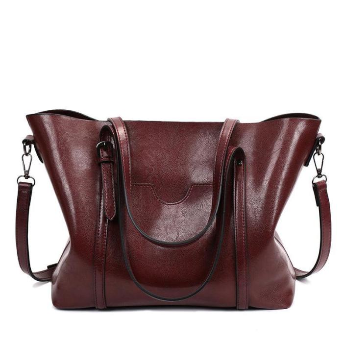 Women Oil Leather Tote Handbags Casual Front Pockets Crossbody Bags Shoulder Bags
