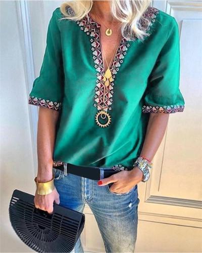 Fashion V-Neck Short Sleeve Casual Shirts Blouses