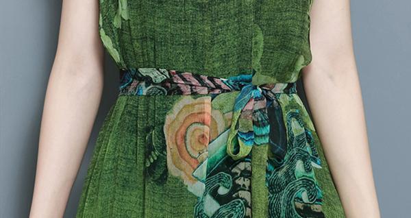 Women Vintage Printed Short Sleeve Mid-Long Dresses