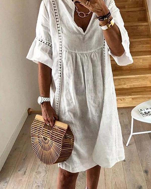 US$ 35.99 - Solid Short Sleeves Crochet Casual Vacation Dresses - www ...