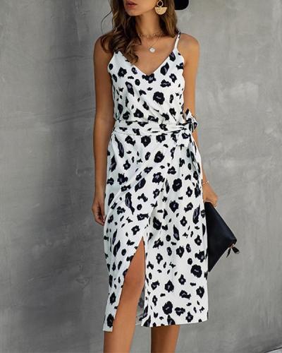 V Neck Printed Split Dress