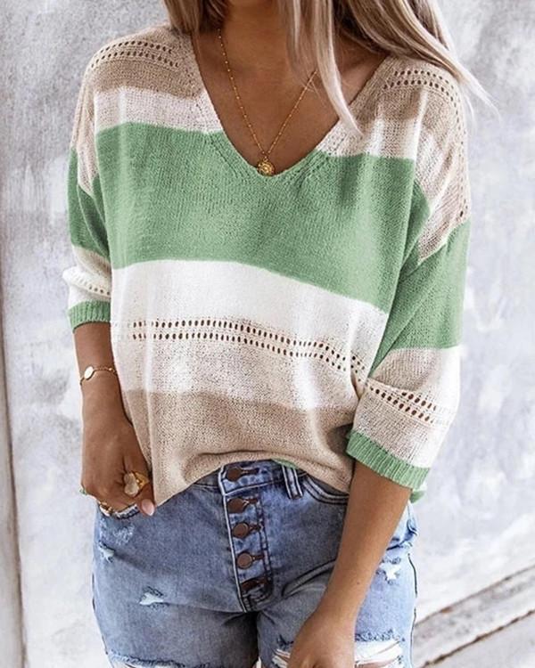 Flodress Striped Hollow Flimsy Sweater