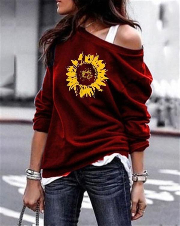 Sunflower One Shoulder Stylish Women Daily Fashion Fall Tops