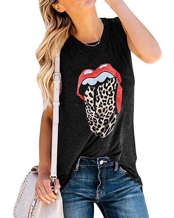 Lip Tongue Printed Sleeveless T-shirts