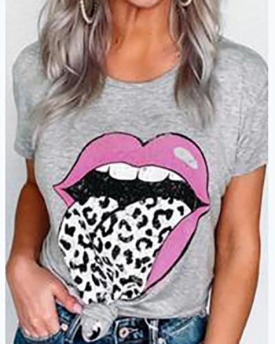 Lip Print Light Casual T-shirt