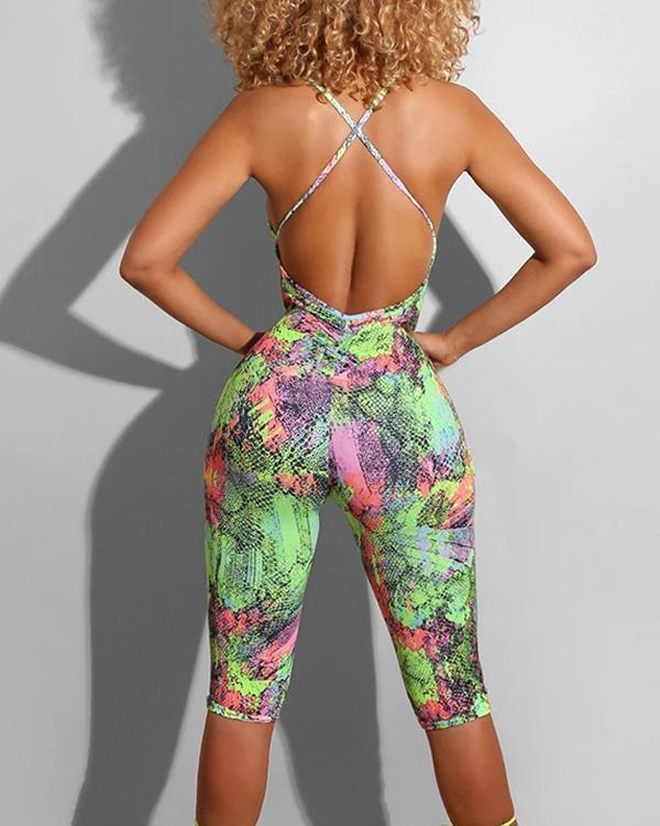 Sexy Backless Fashion Street Trend Printed Romper