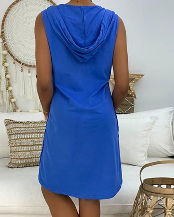 Sleeveless Cotton-Blend Hoodie Casual Sport Mini Dresses