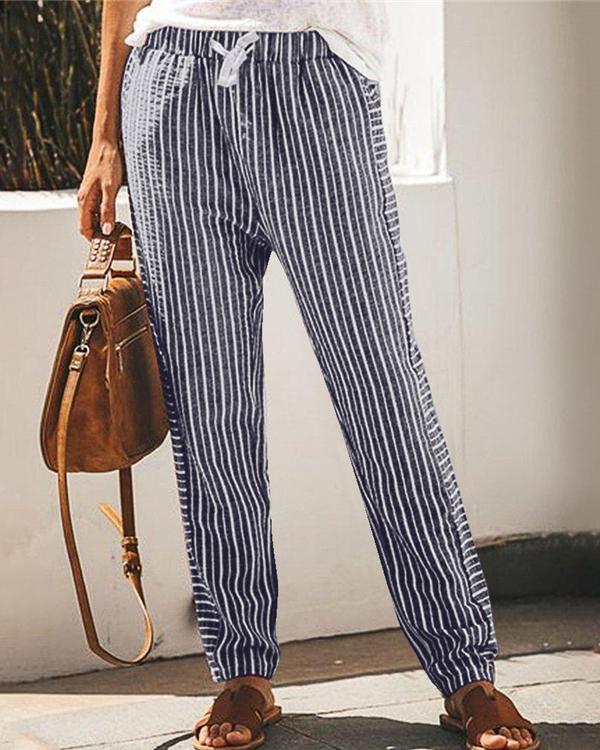 Striped Casual Elastic Waist Wide Leg Pants