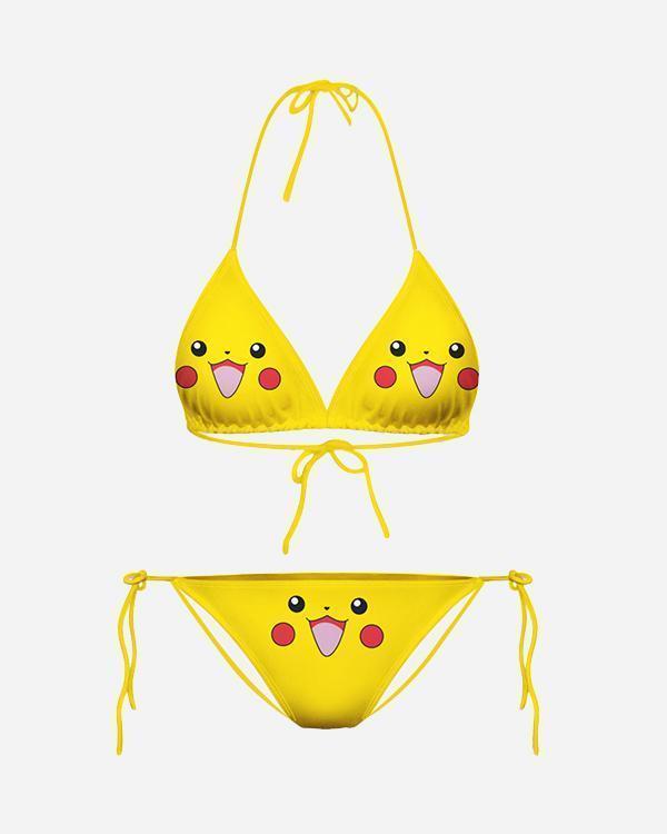 Cute Smiley Pikachu Emoji Sexy Strap Bikini