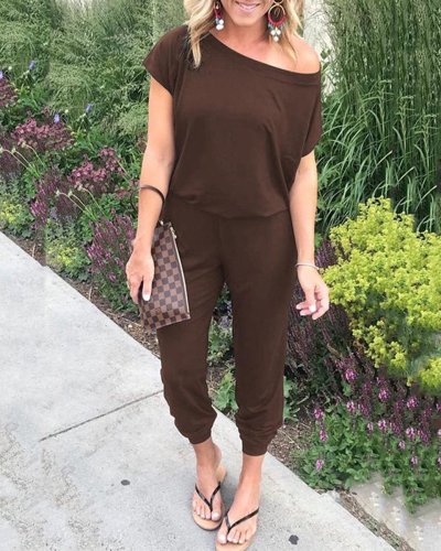 Solid Color One Shoulder Jumpsuits