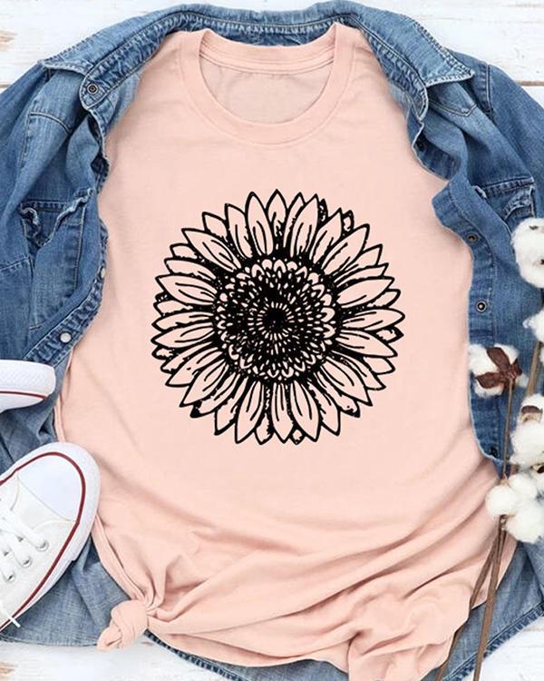 Trendy Sunflower O-Neck T-Shirt Tee