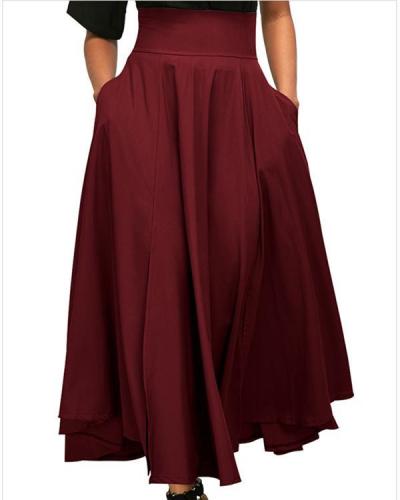 Women Elegant High Waist Pleated Back Zip Straps Skirts