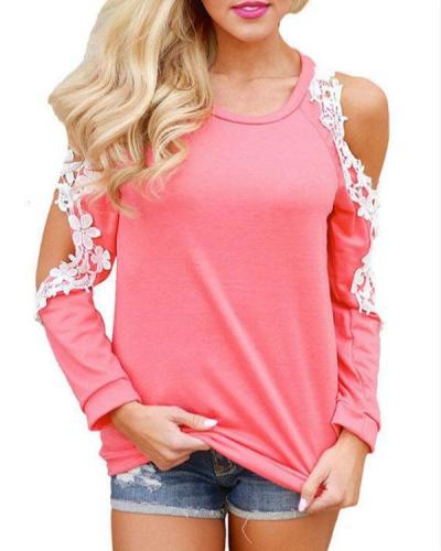 Round Neck Crochet Lace Cold Shouder Tops