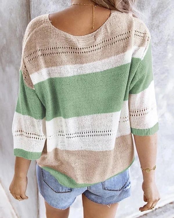 Flodress Striped Hollow Flimsy Sweater