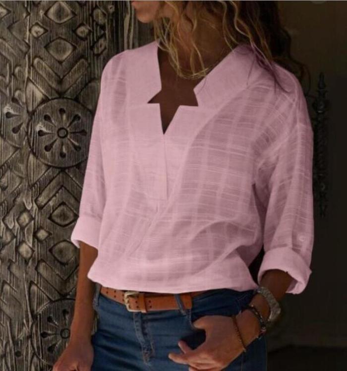 Sexy V Neck Pure Color Long Sleeve Blouses