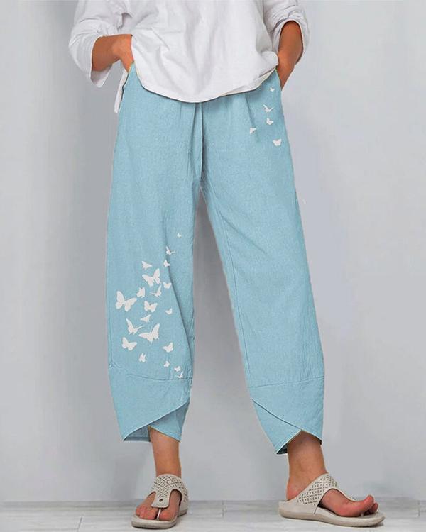 US$ 27.99 - Women Linen Shift Casual Printed Floral Pants - www ...