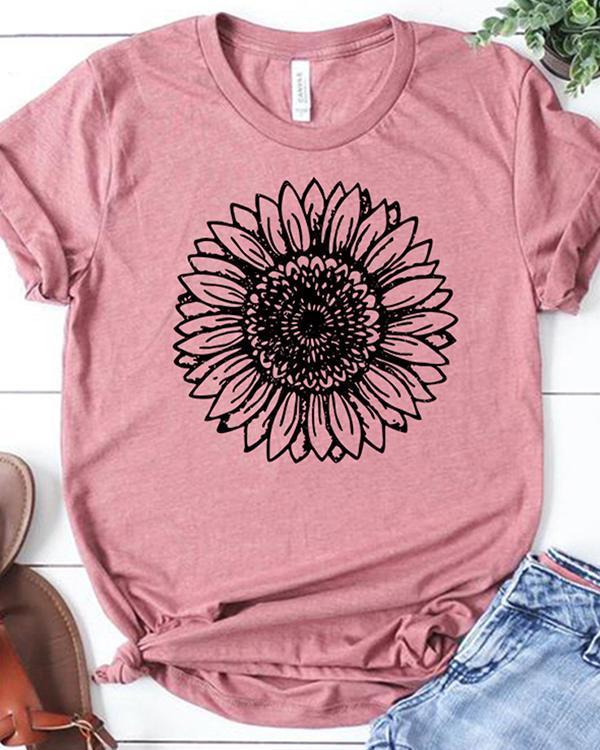 Trendy Sunflower O-Neck T-Shirt Tee