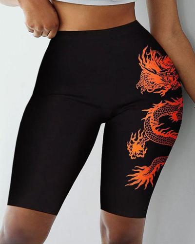 High-Rise Dragon Print Biker Shorts