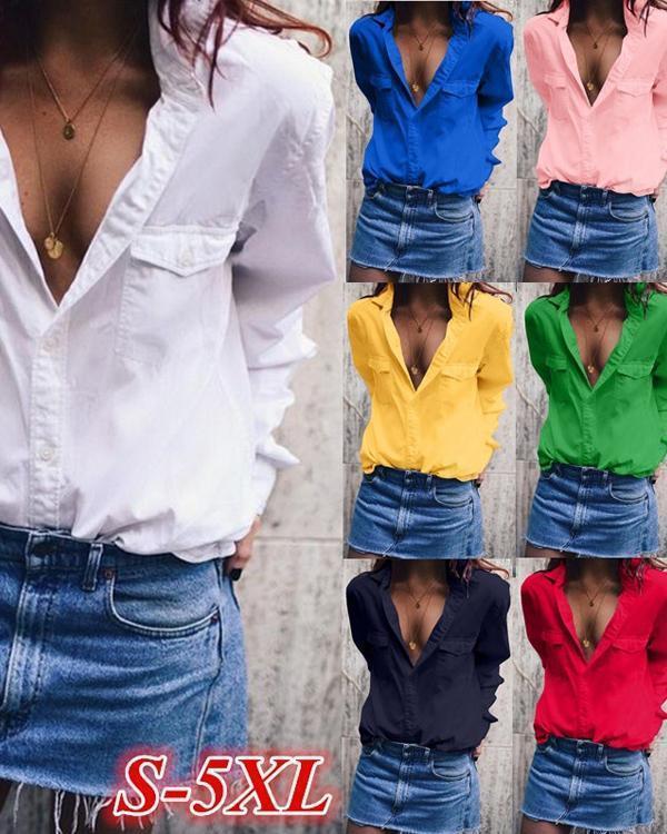 Plus Size Fashion Lapel Neck Casual Shirts Blouses Tops