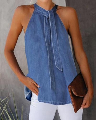 Sexy Off-Shoulder Denim Sleeveless Vest