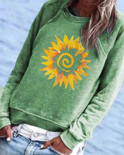 Casual Floral Printed Long Sleeve Crew-Neck Top