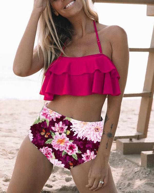 Ruffled Bikini With High Waist Bottom