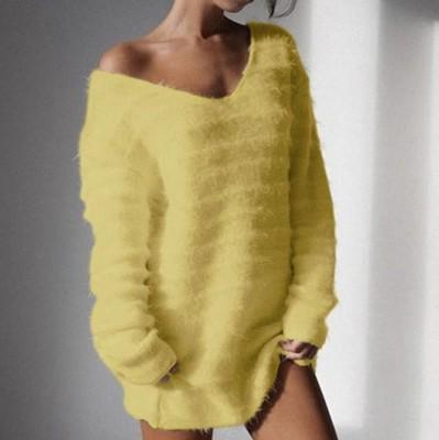 Long Sleeve V Neck Loose Sweater Dress Autumn Winter Casual Knit Pullover Tops
