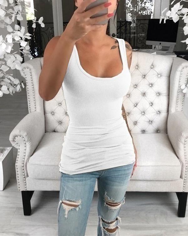 Solid Thick Strap Low Cut Sporty Top