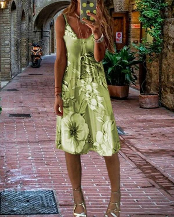 Women's Sundress Knee Length Dress Sleeveless Floral Print Summer Dress