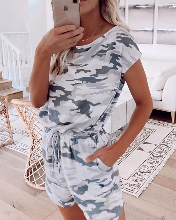 Women Cotton Camouflage Gray Casual Jumpsuits