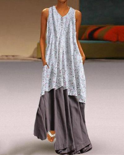 Plus Size Fashion Printed Two-Piece Sleeveless Dresses