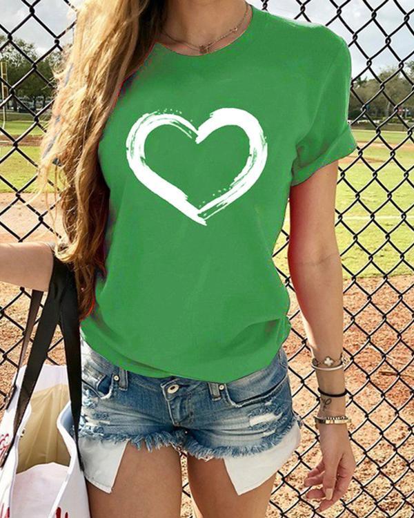 Short Sleeve Love Heart Printed Vintage Casual Tops Shirts