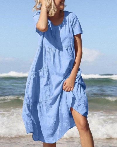 Solid Color Short Sleeves Summer Casual Dresses