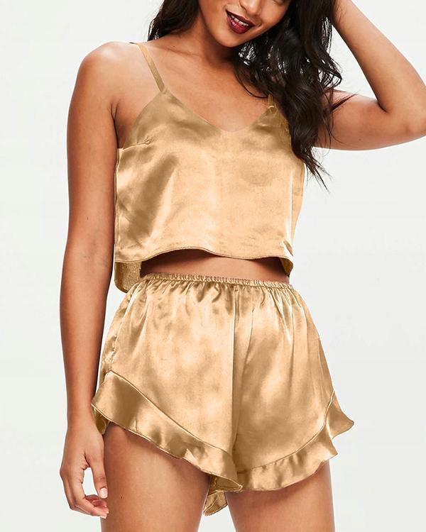 Satin Cami Frill Short Pyjama Set