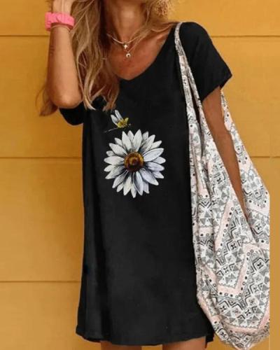 Black Printed Cotton Casual Dresses