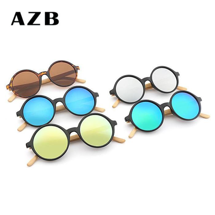 Round Mirror Eyewear Wild Unisex Bamboo Frame Sun Glasses