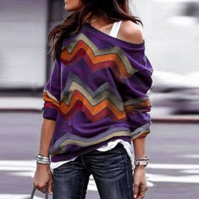 Vintage One Shoulder Long Sleeve Cotton T-Shirts