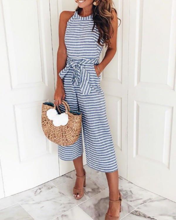 Striped Vacation Casual Jumpsuit