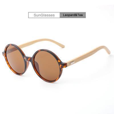 Round Mirror Eyewear Wild Unisex Bamboo Frame Sun Glasses