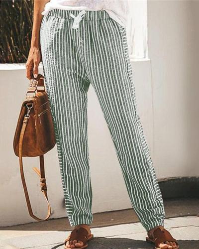 Striped Casual Elastic Waist Wide Leg Pants