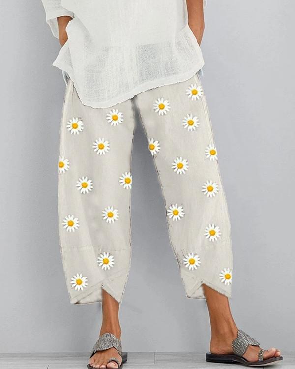 Printed Elastic Waist Casual Straight Pants