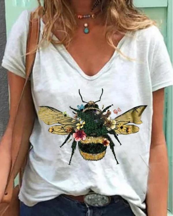 Vintage Casual Plus Size Bee Printed Shirts Tops