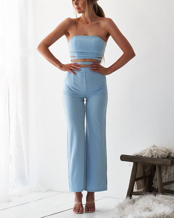 SEXY OFF SHOULDER PLAIN SLIM MIDRIFF BARING JUMPSUIT