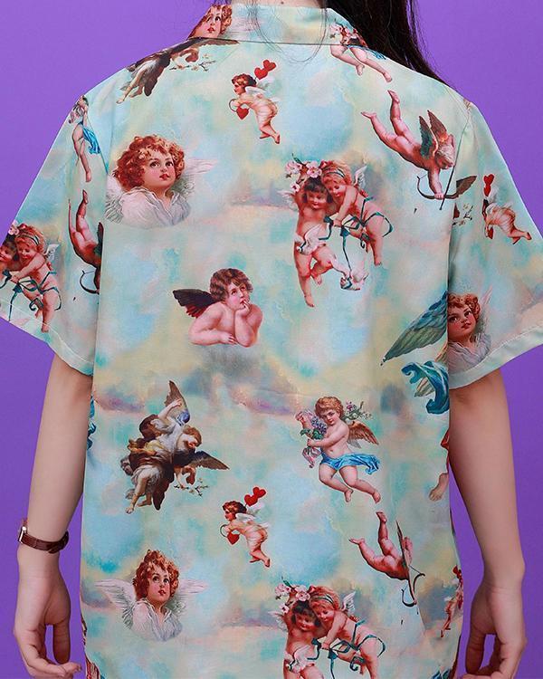 Modern Retro Angel Print Shirt